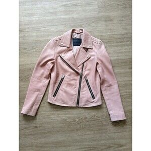 AllSaints Dalby Lambskin Leather Biker Jacket in Blush Pink - UK6 US 2 Authentic